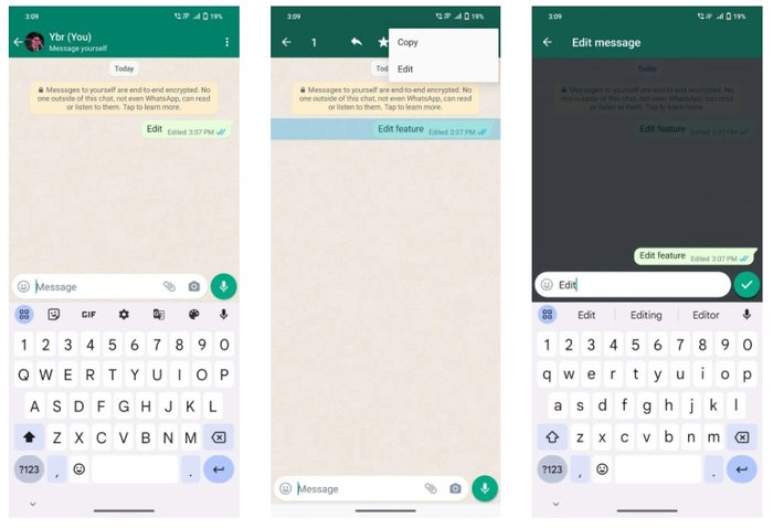 WhatsApp Gönderilen Mesajı Düzenleme
